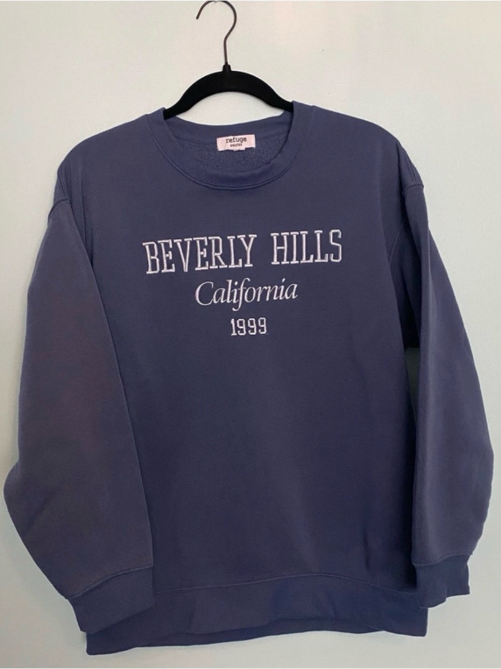 refuge Navy Beverly Hills California Graphic Crewneck Sweatshirt